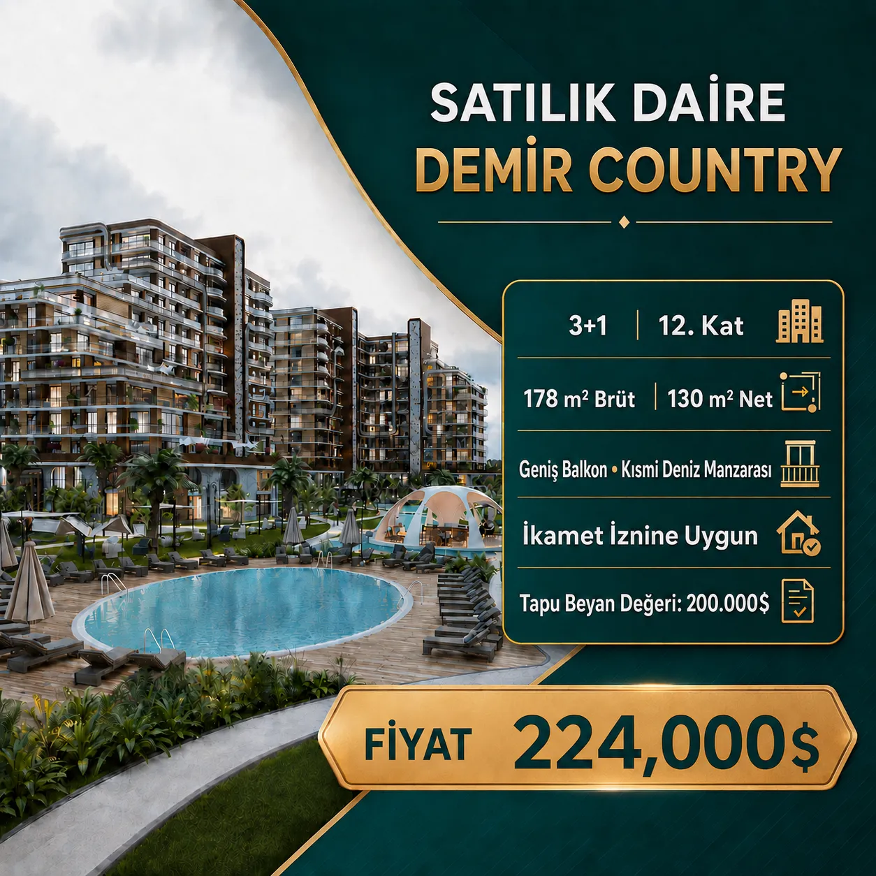 Demir Country İstanbul’da Satılık 3+1 Daire | 224.000 Dolar